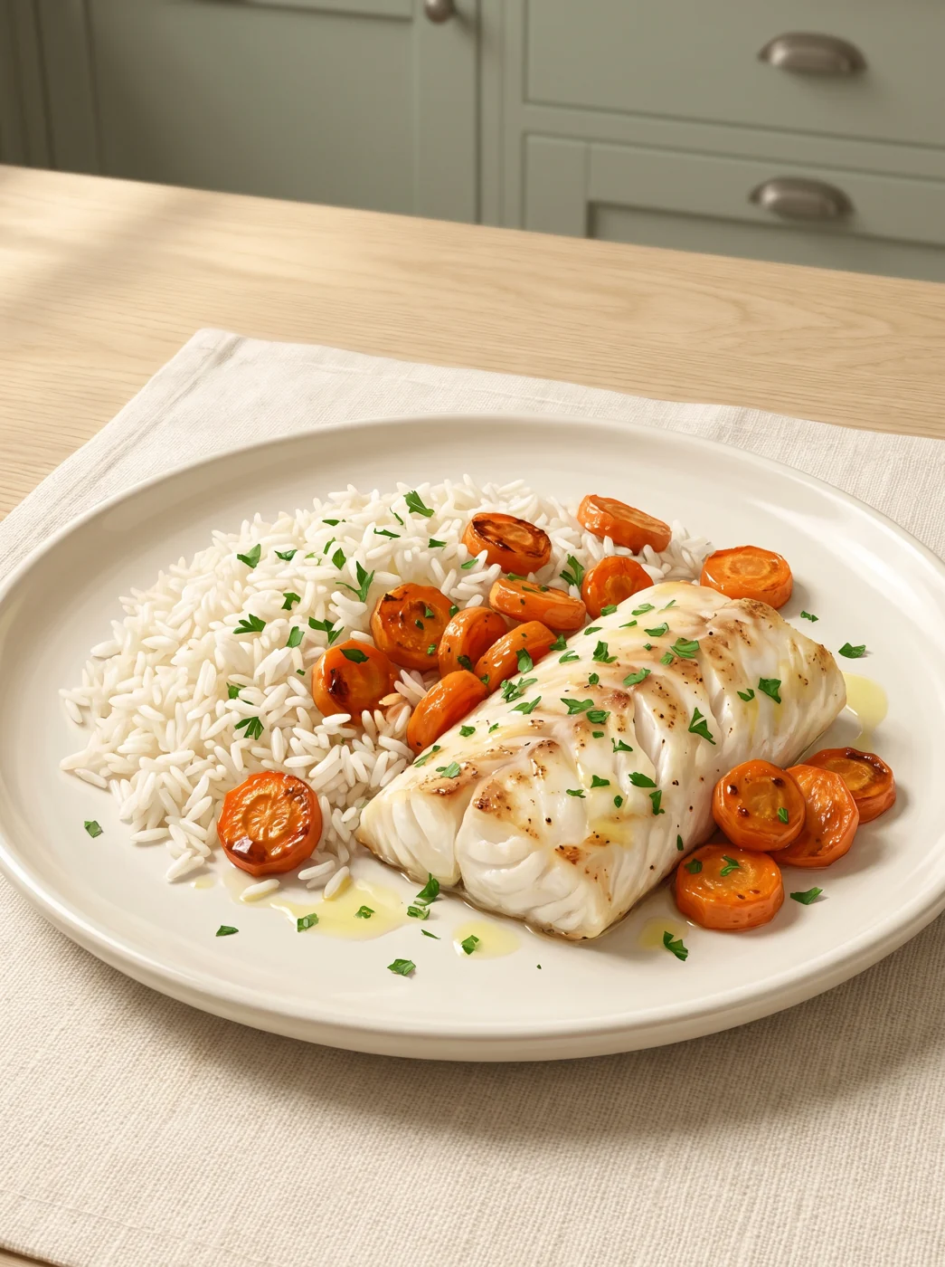 Baked Fish with Rice and Carrots